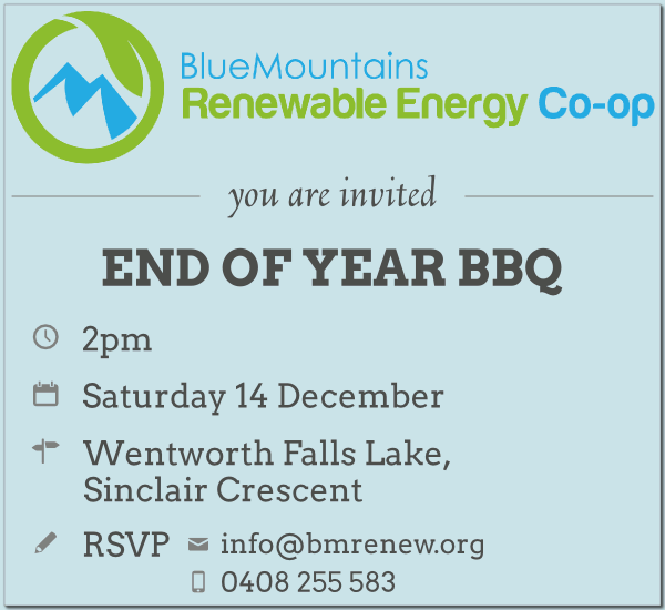 BMRenew End of Year BBQ Invitation: 2pm Sat 14 Dec at Wentworth Falls Lake